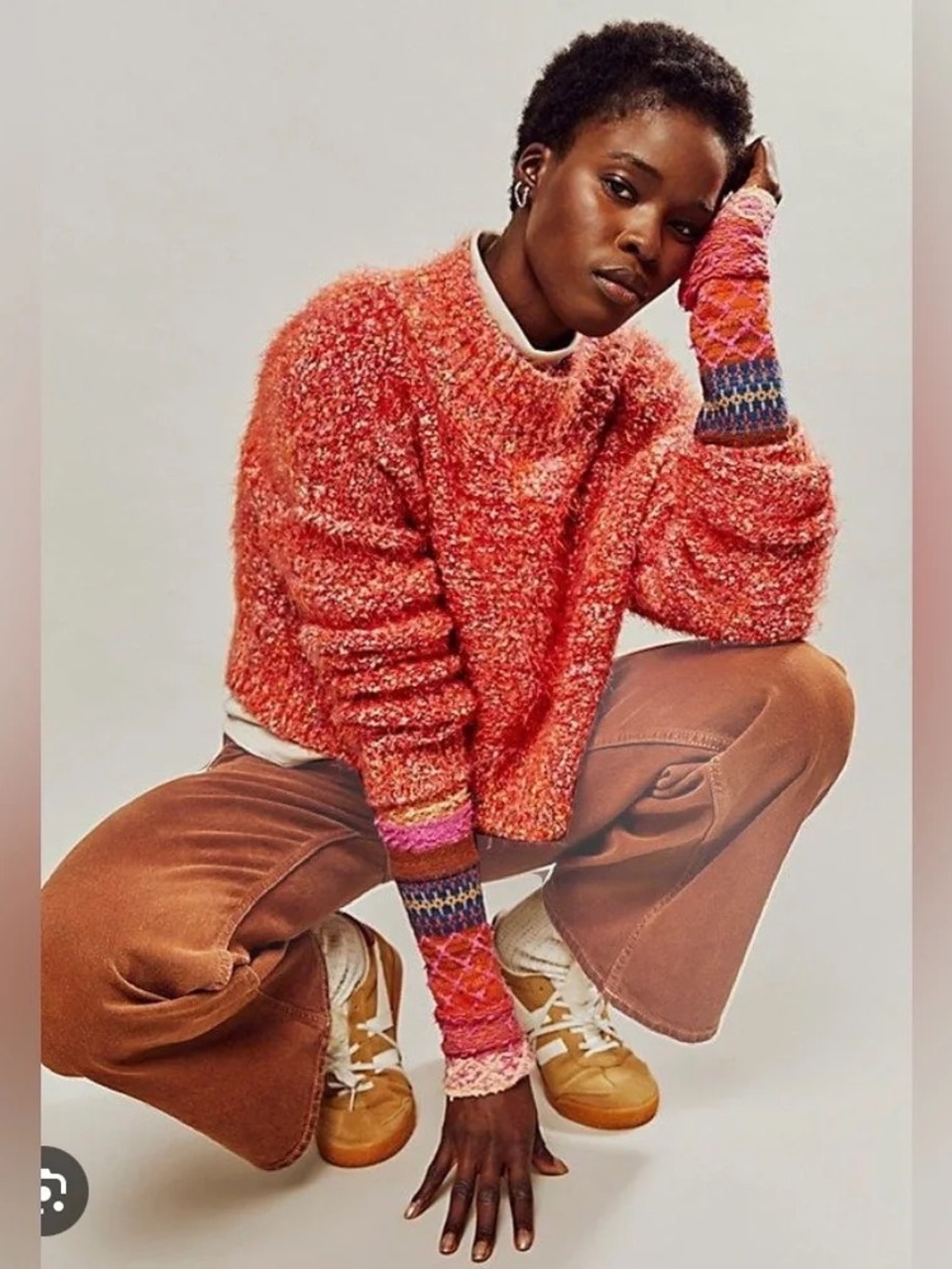 Free People Stardust Pullover Size XS Fuzzy Cropped Mock Neck Scarlet Flame